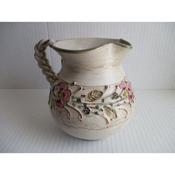 *Ainring Keramik Pitcher Flowers Glazed Ceramic Handmade GERMANY - Picture 3 of 8